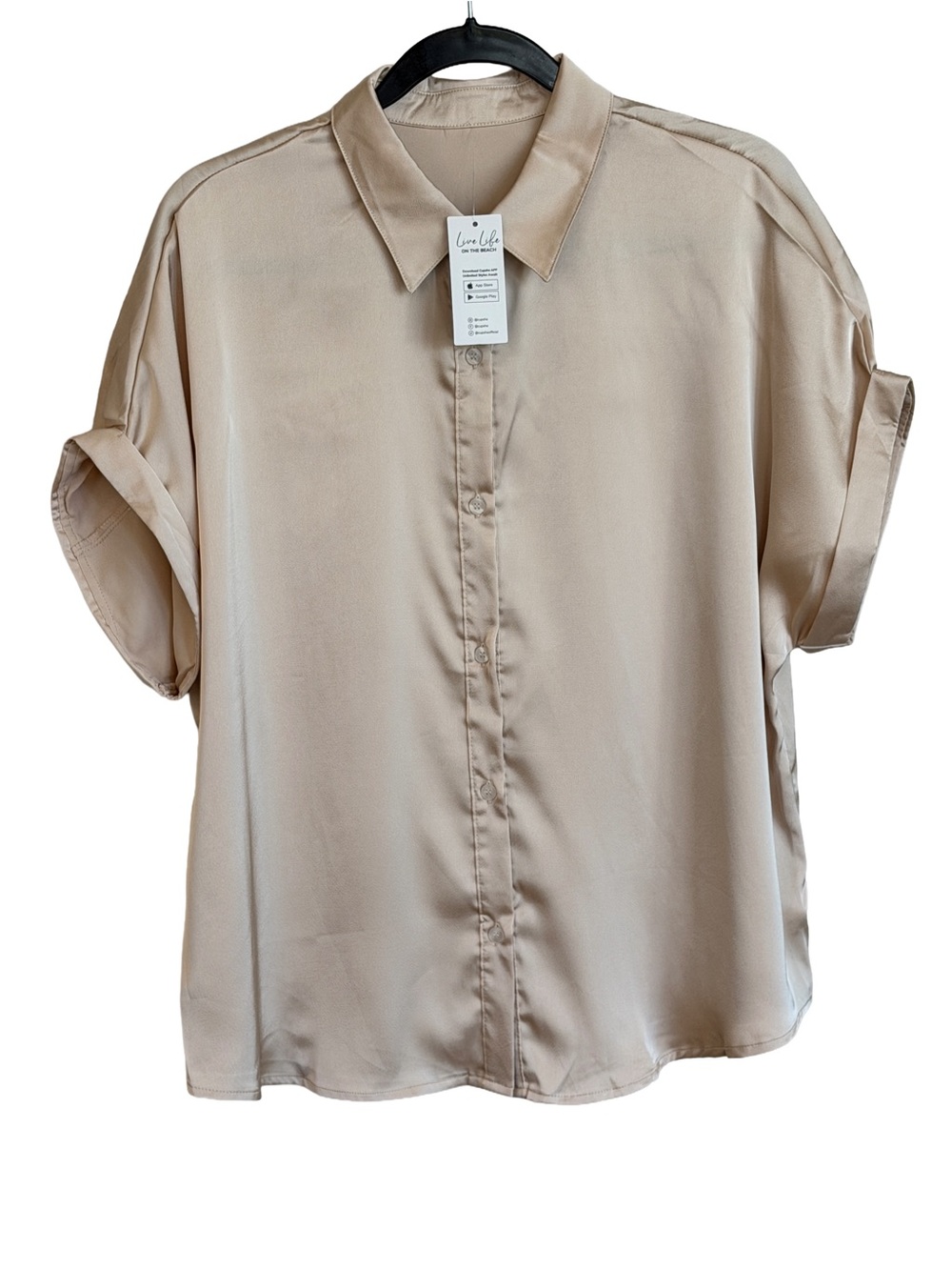 NWT Cupshe Light Beige Short-Sleeve Button-Down Blouse